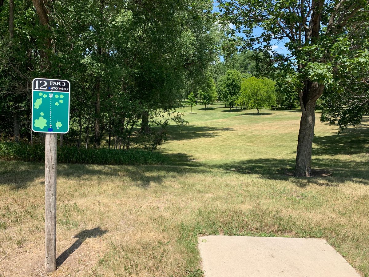 Hole 12 tee pad. A bomber shot down a hill.