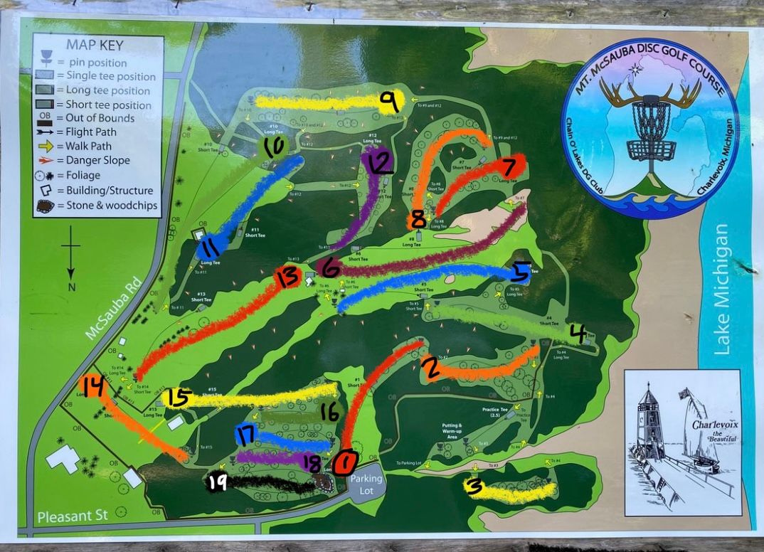 Took the busy map and color charted the long holes so it’s easier to follow
