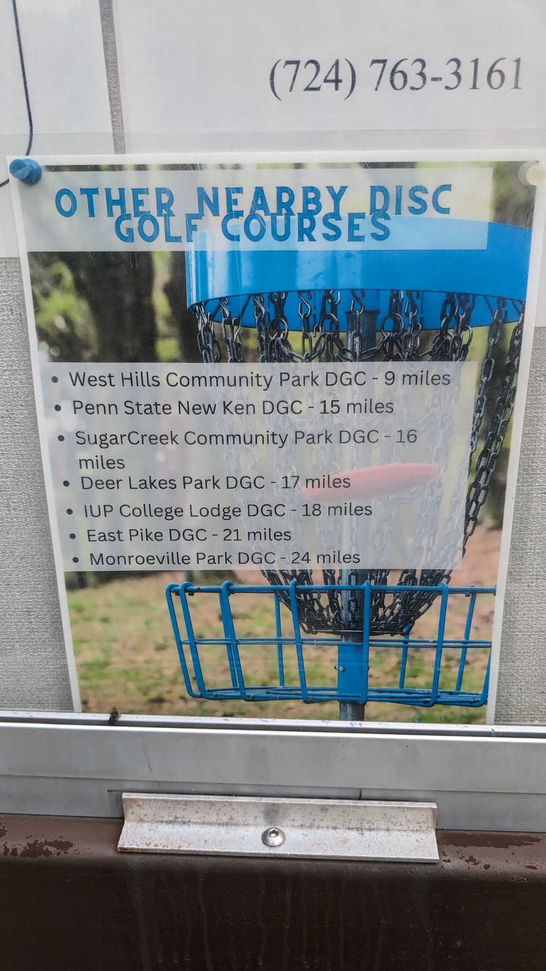 Local board by bathrooms for nearby courses.
