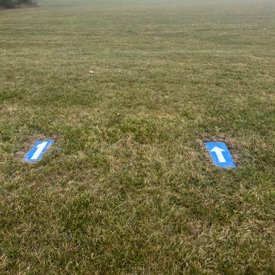 Each Tee is marked with blue pavers with hole number and directional arrow.