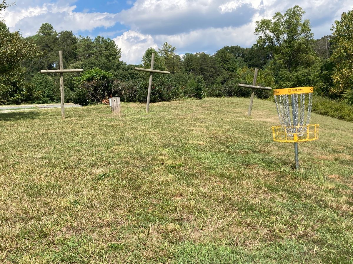 Hole #9: On top of a hill and exposed to all the wind. Expect rollaways if you miss your mark.