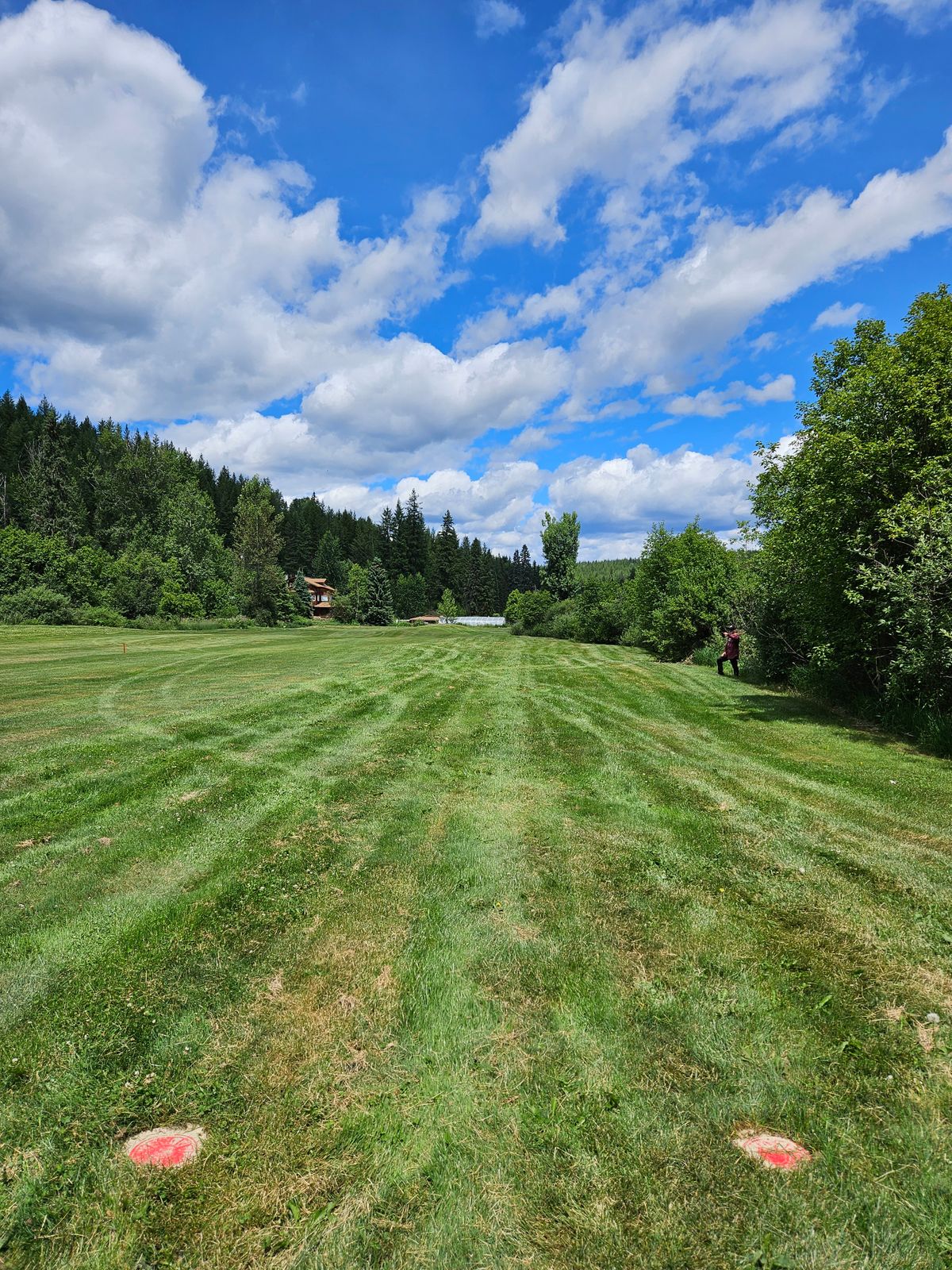Water down the right and left, keep your rollers in the short grass
