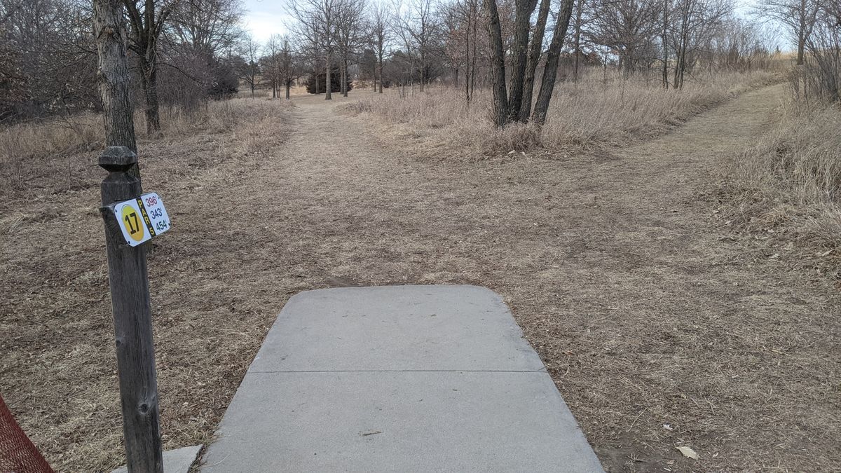 Tee #17 basket down past the evergreens