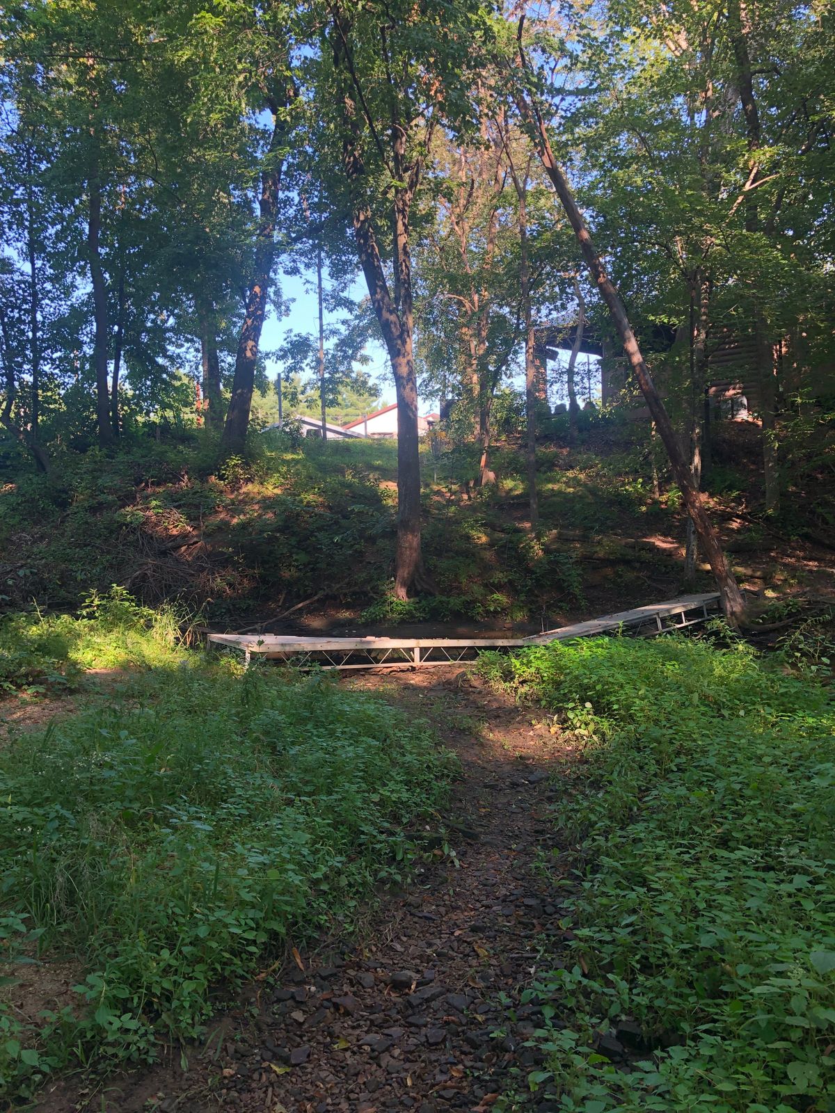 Hole 9 Approach, bridge is currently damaged.