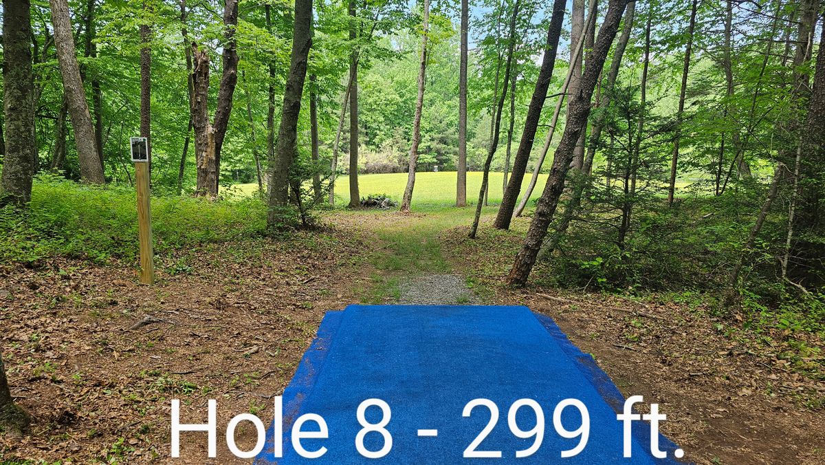 Hole 8 is dead straight into an open field. Tough gap and a tricky down hill finish close to wooded edge