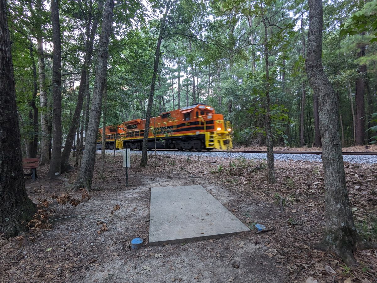Hole 17 tee. Don't worry, you throw away from the train.