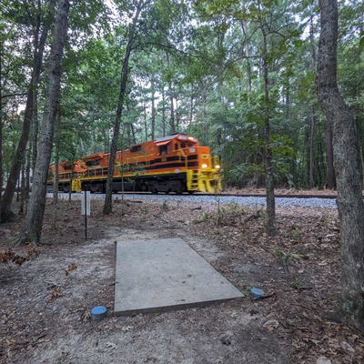 Hole 17 tee. Don't worry, you throw away from the train.