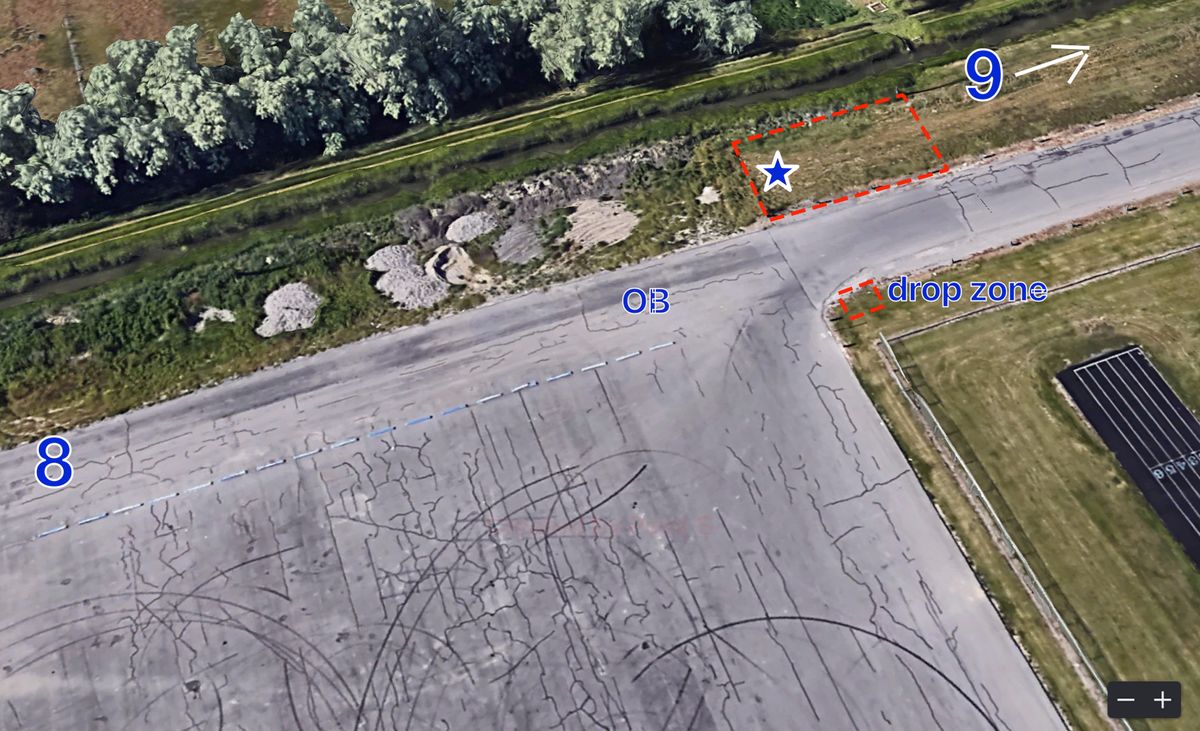 Island 8, must make it inside the barriers for island. Drop zone directly across road from basket