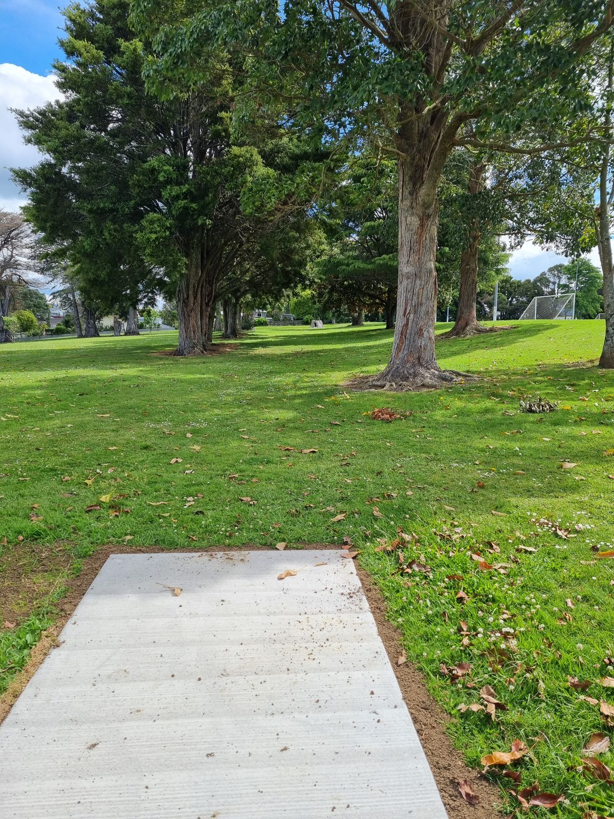 Hole 2 tee, fairway is between trees