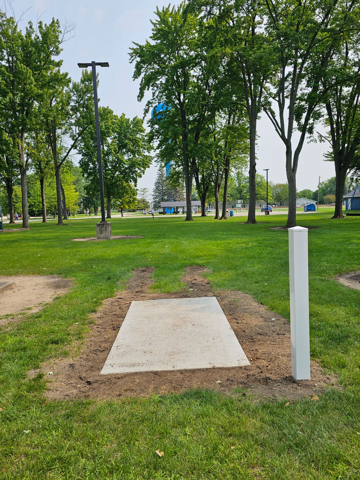 Hole 9 tee to basket. Ends near bathrooms and the parking lot, could run it again, 18 holes, step over to 5 & do 14 holes or hole 1-4 for 13