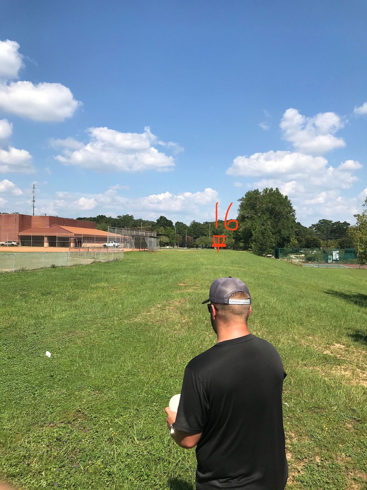 Hole 16: OB ball fence and wall near tennis courts
