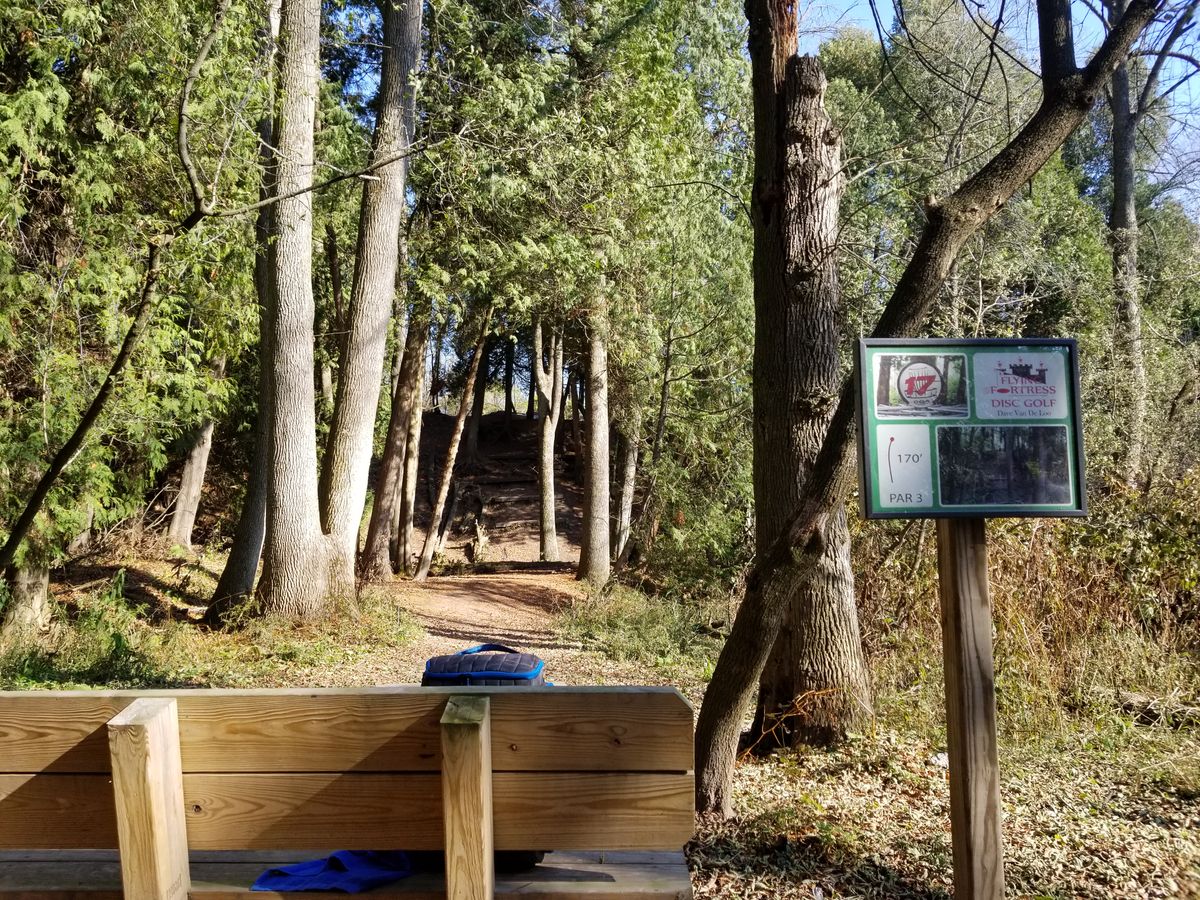 Hole 17, tight gap and uphill makes for a tough, fun shot.