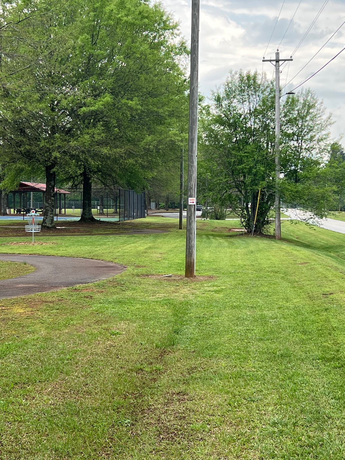 Hole 8 dog legs left around a Mando light pole with a 25’ green. Nice ace run hole.