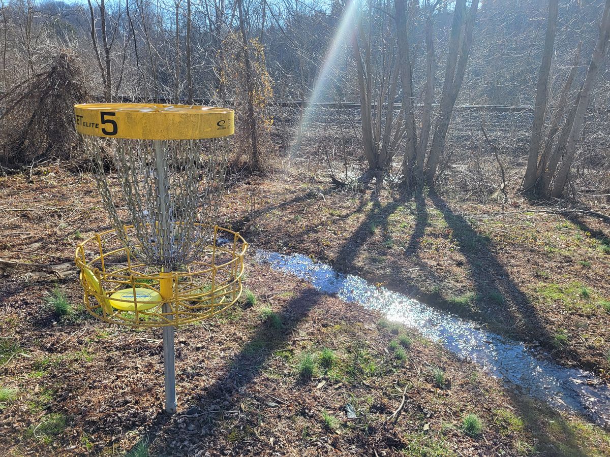 When the creek behind Hole 5's basket is flowing