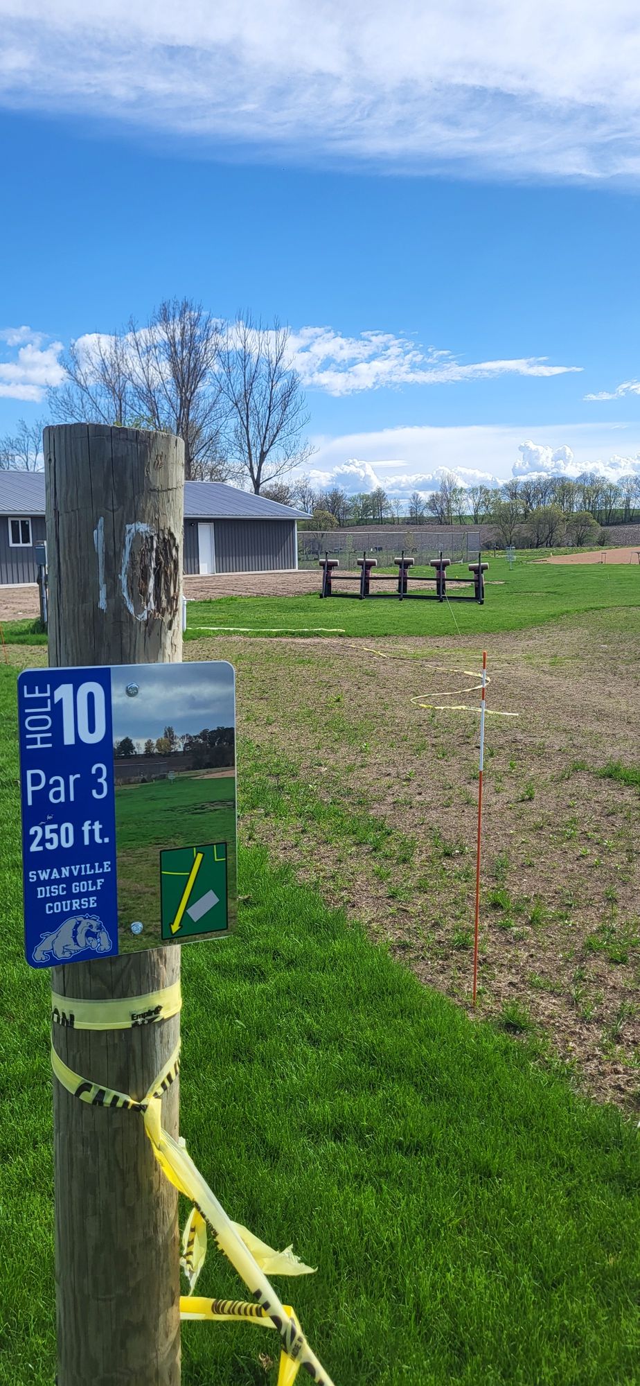#10 hard to find need to cross the road and go left and you'll find the tee between the field and track
