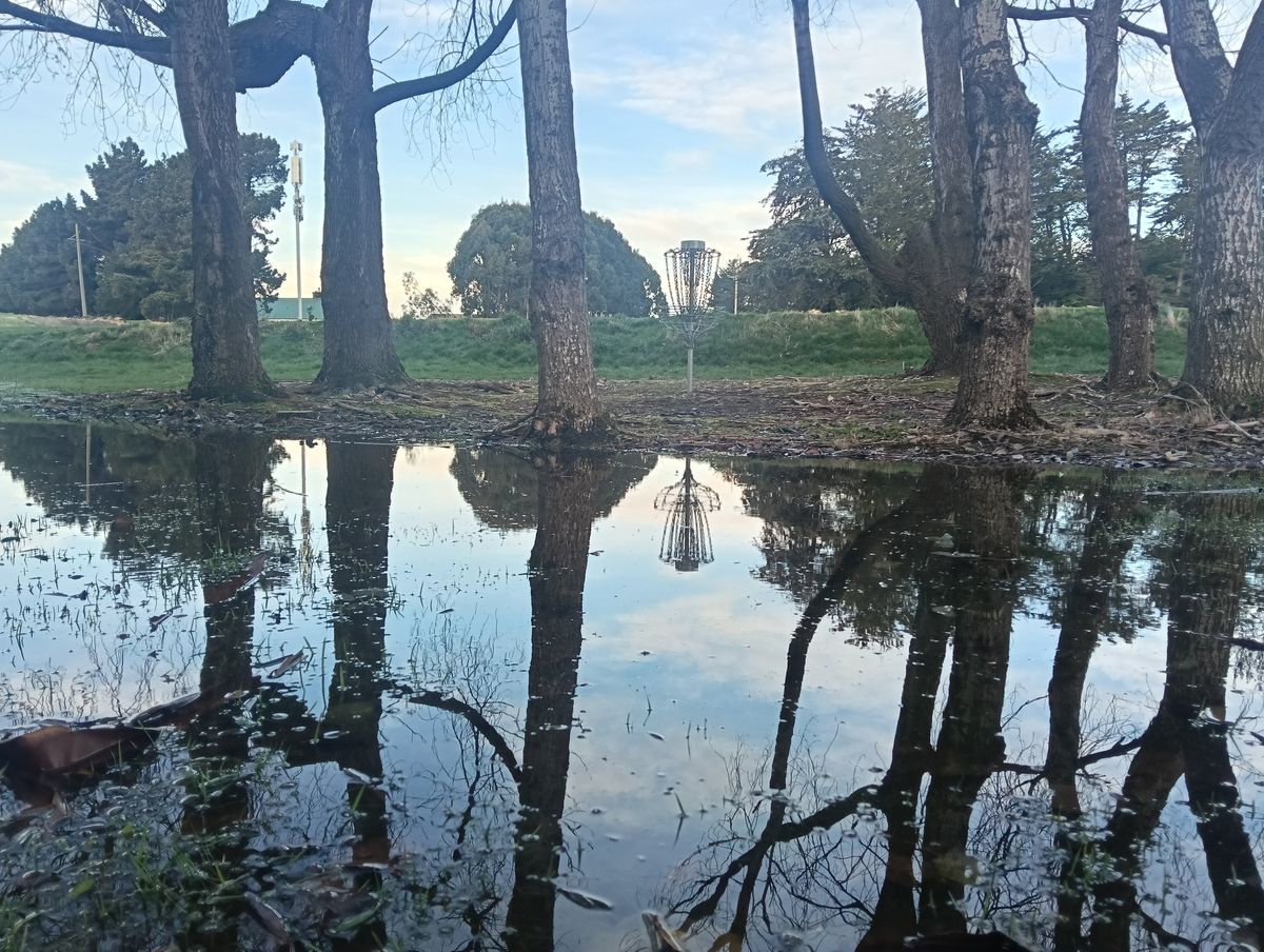 Hole 9 after heavy rain with a new water feature