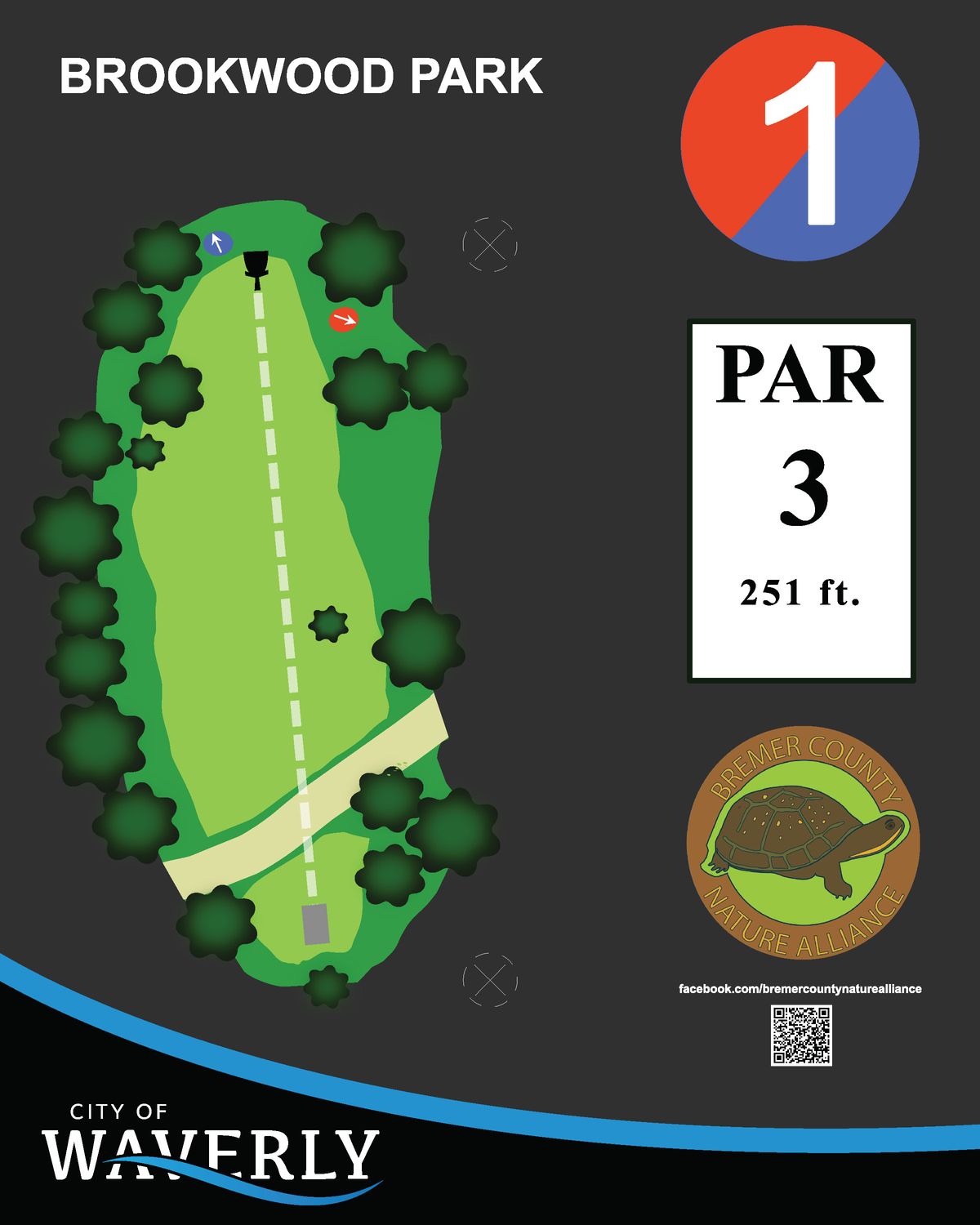 Hole 1 combined tee sign.