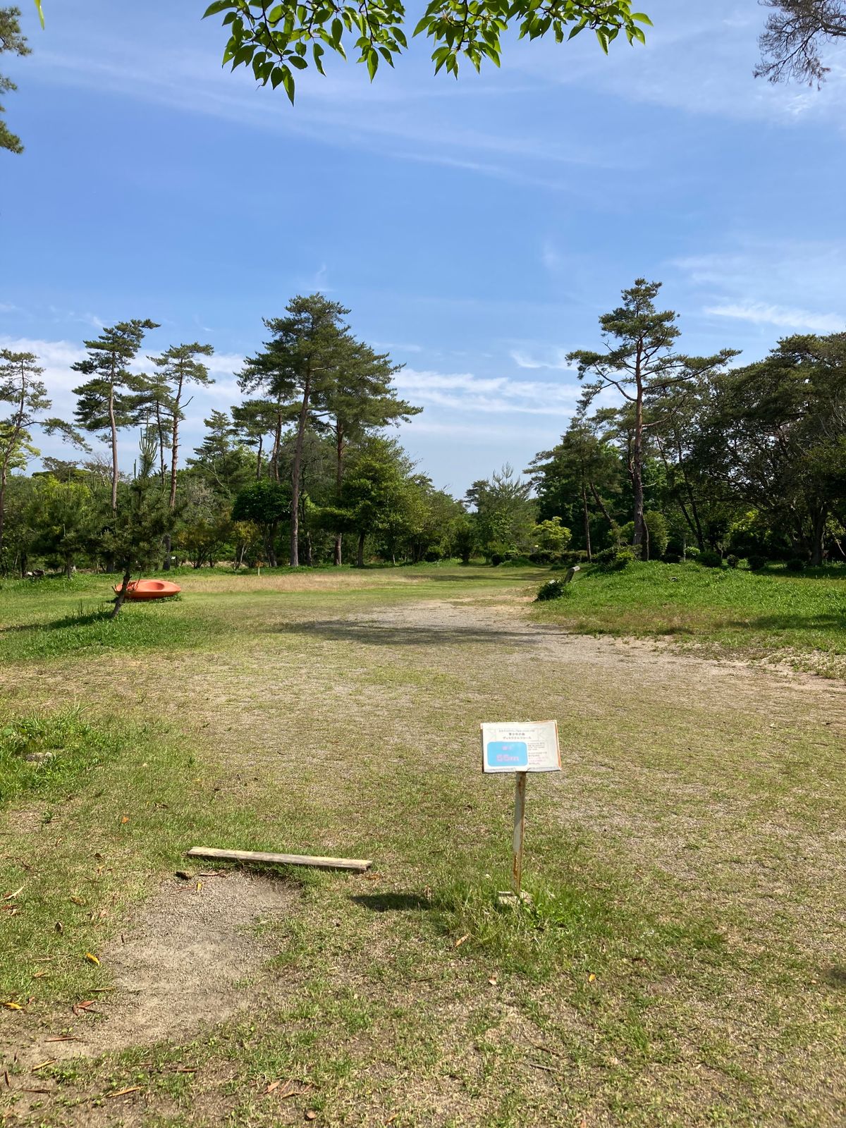 Hole 1 for 9 hole short course (to basket 1) and 18 hole alternate course (to basket 2)