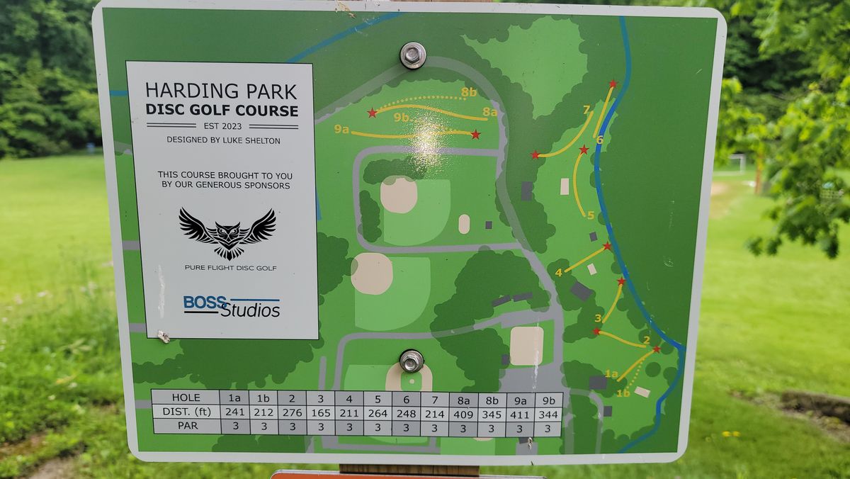 Course map/layout. 
There aren't signs for each hole. Use UDisc.
