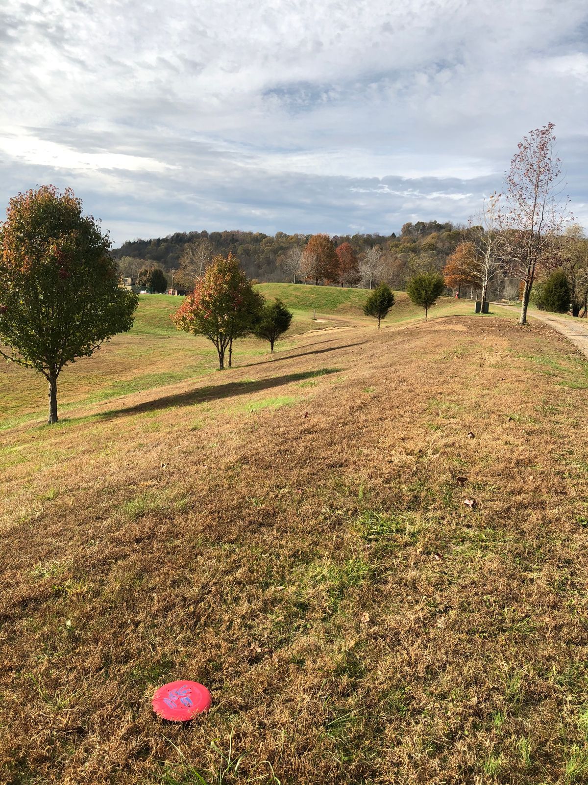 Looking back to Hole 18 ‘s tee pad from the fairway