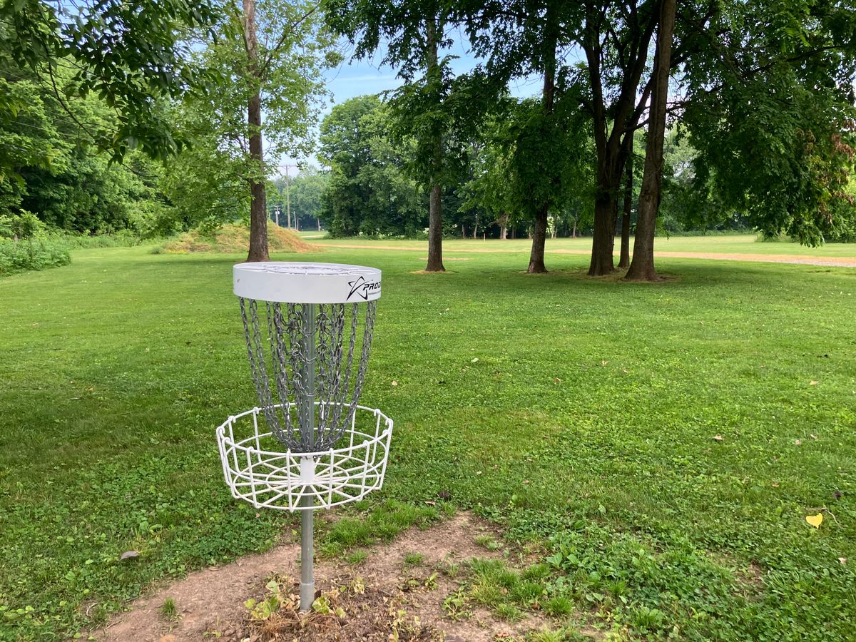 Hole 11 basket. Looking at guardians and tee box.