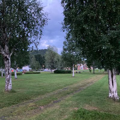 Tee 9 mellan träden på vägen