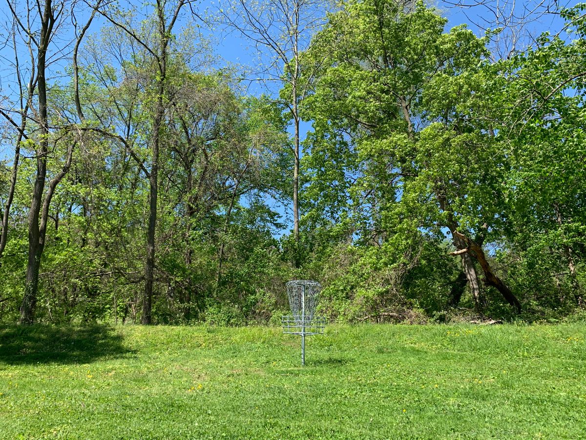 Hole 4 basket. Hole 5 tee is to the left. Follow trail over bridge and the make a right.