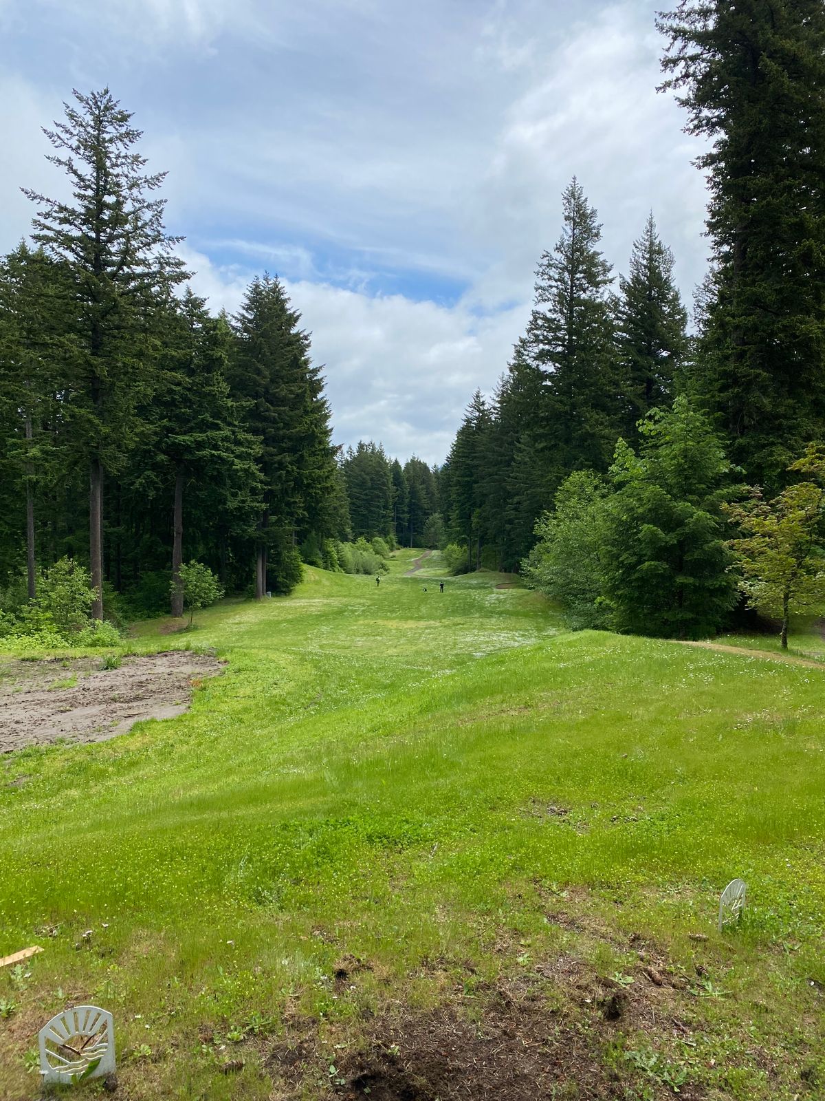 View from the white teepad of the 1000+ ft downhill par 5 hole 17