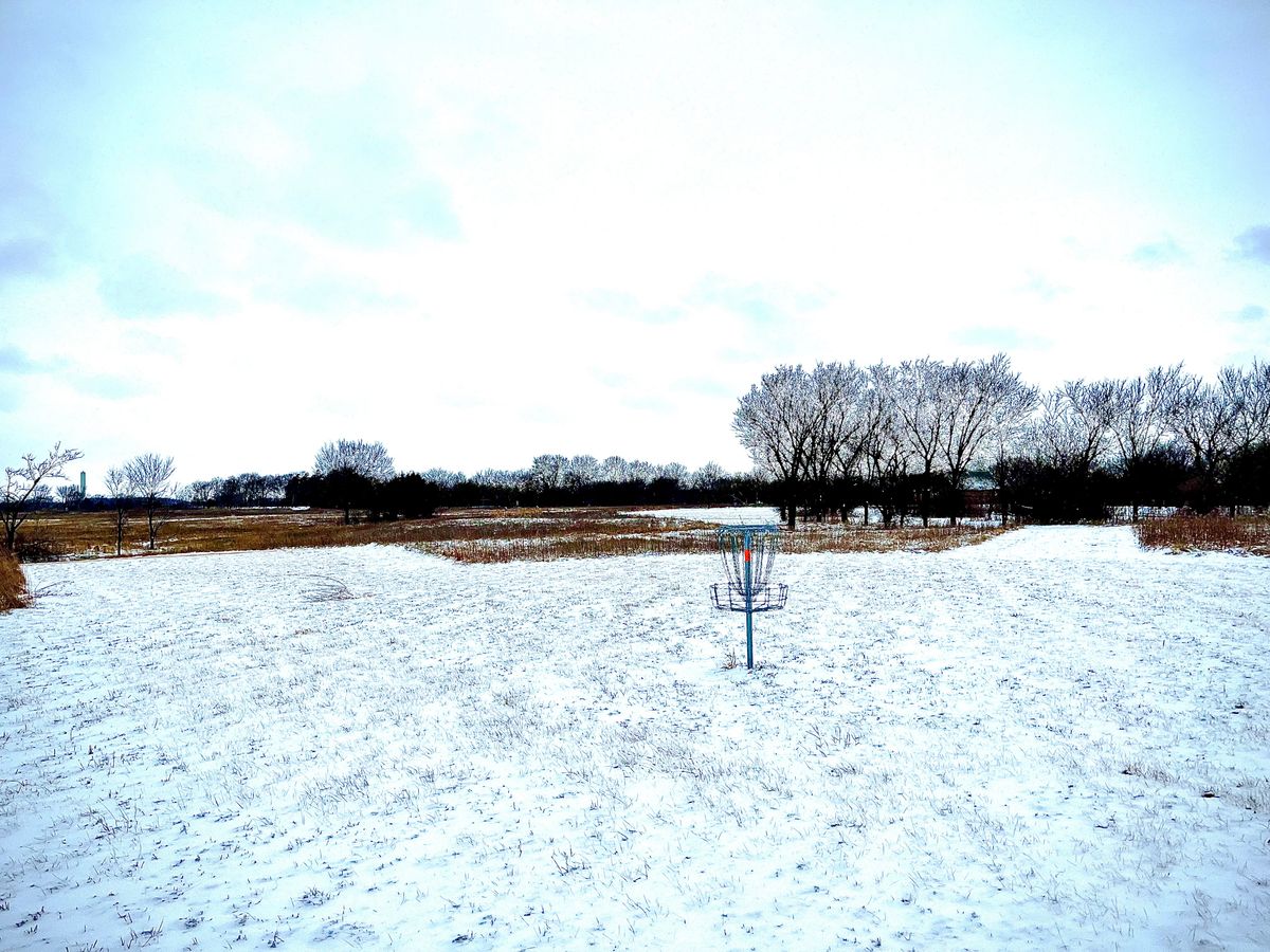 Hole #7  and #8 in the far distance. snow in march!! Great course for a snow round. 2022