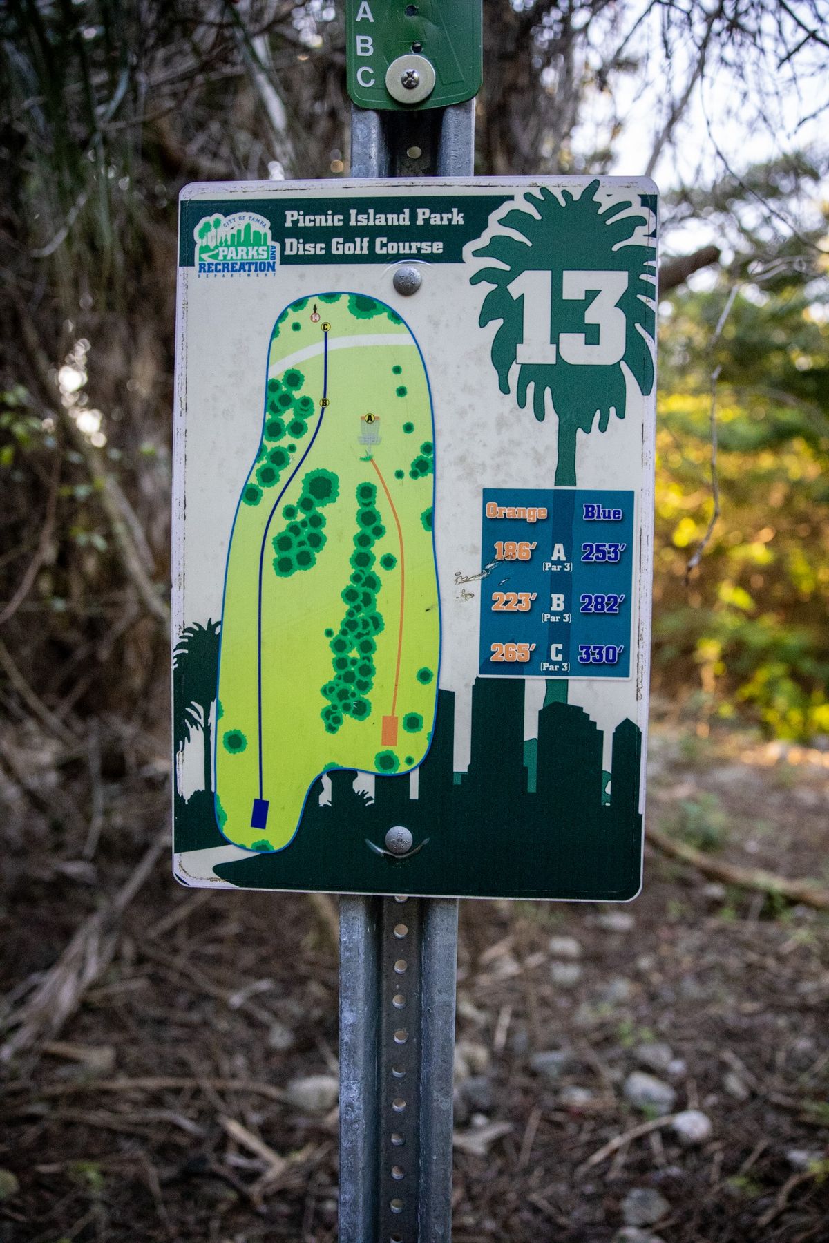 Hole 13 sign.