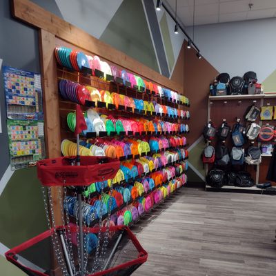 The disc golf section is in the back, left corner of the store