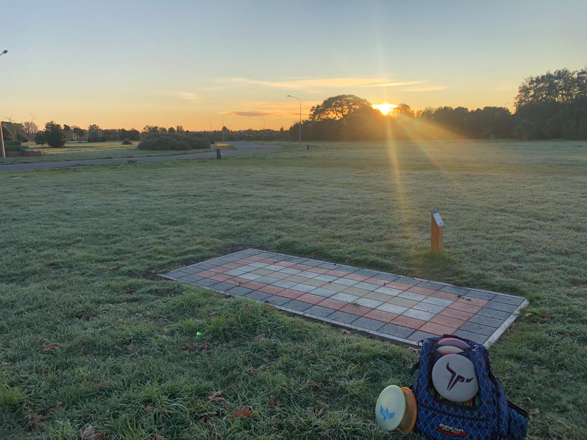 Tee pad #2 Brooker Ave Disc Golf Course.