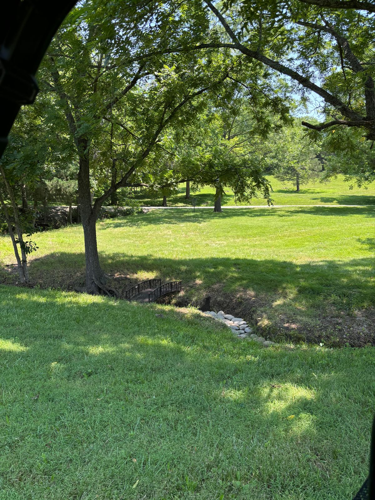 The crick and  basket #7 with lazy river (gravel driveway) hazard just behind!