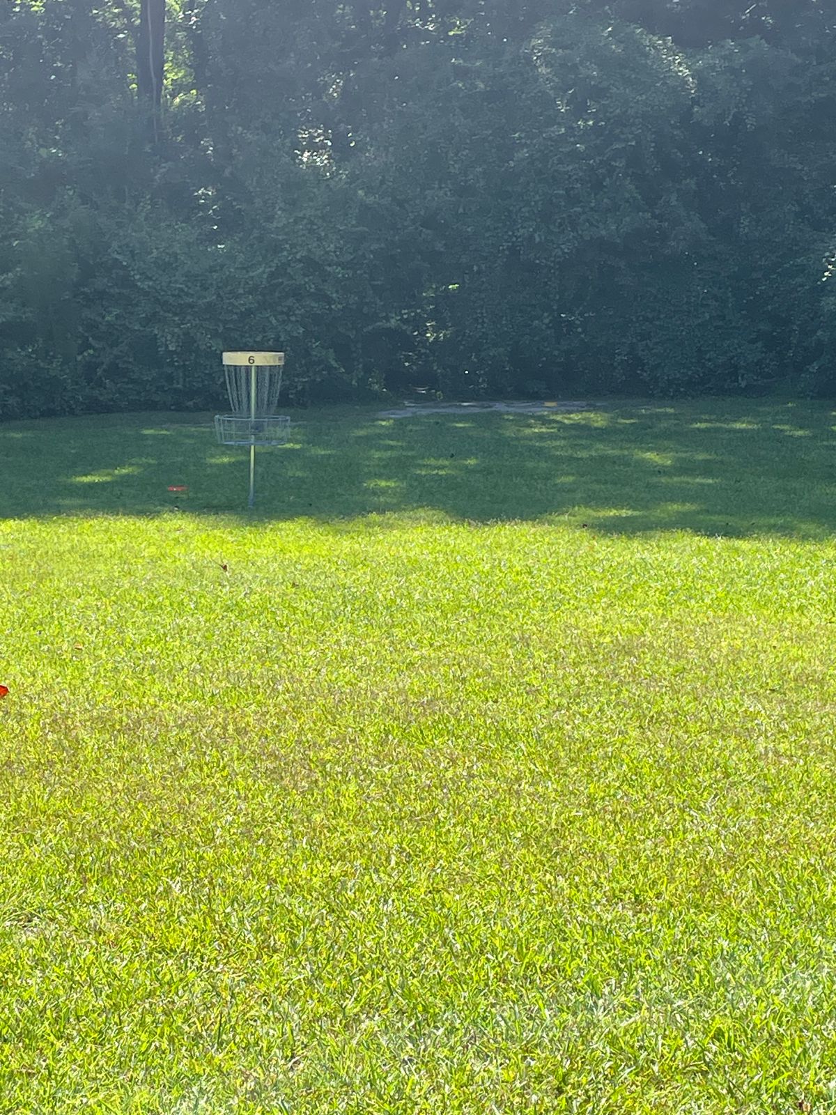 Hole #11 Is threw the woods. From Hole #9 basket just a little up and to the right of it you will find a opening. take the path all the way and you will come up to hole #11. Pro Tip Zoom out on your Udisc for Hole# 11 And find your becan. It is a little walk to it.
