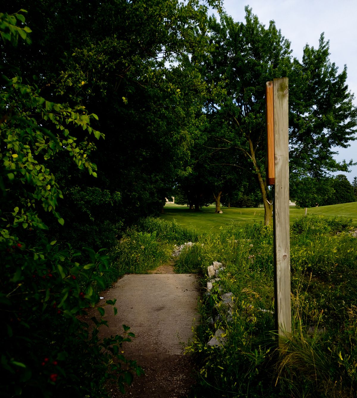 Looking down 18's fairway from hole 18's pro pad