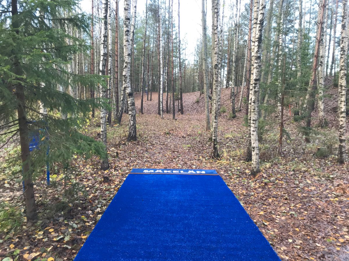 8-väylä: 64m, Par3 (loivahko hysse väylä oikean kautta. Kori on asennettu rinteeseen)