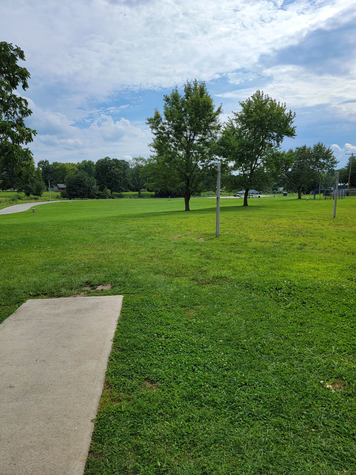 Hole 4 from the tee. Elevated basket.