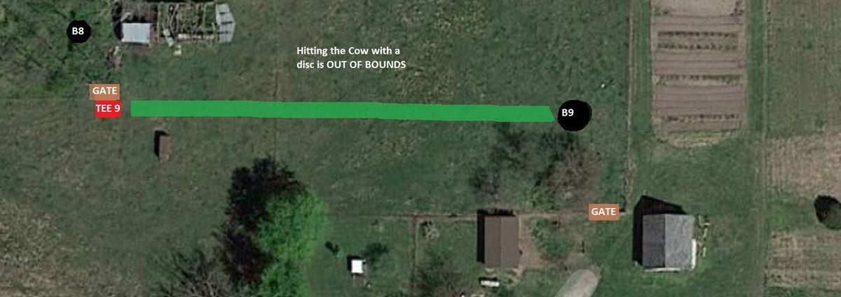 Basket 9. Tee is in the pasture. Please close the gates !