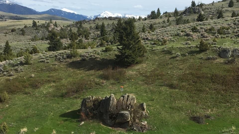 Hole # 15 green with Madison Range behind. - Spring pic