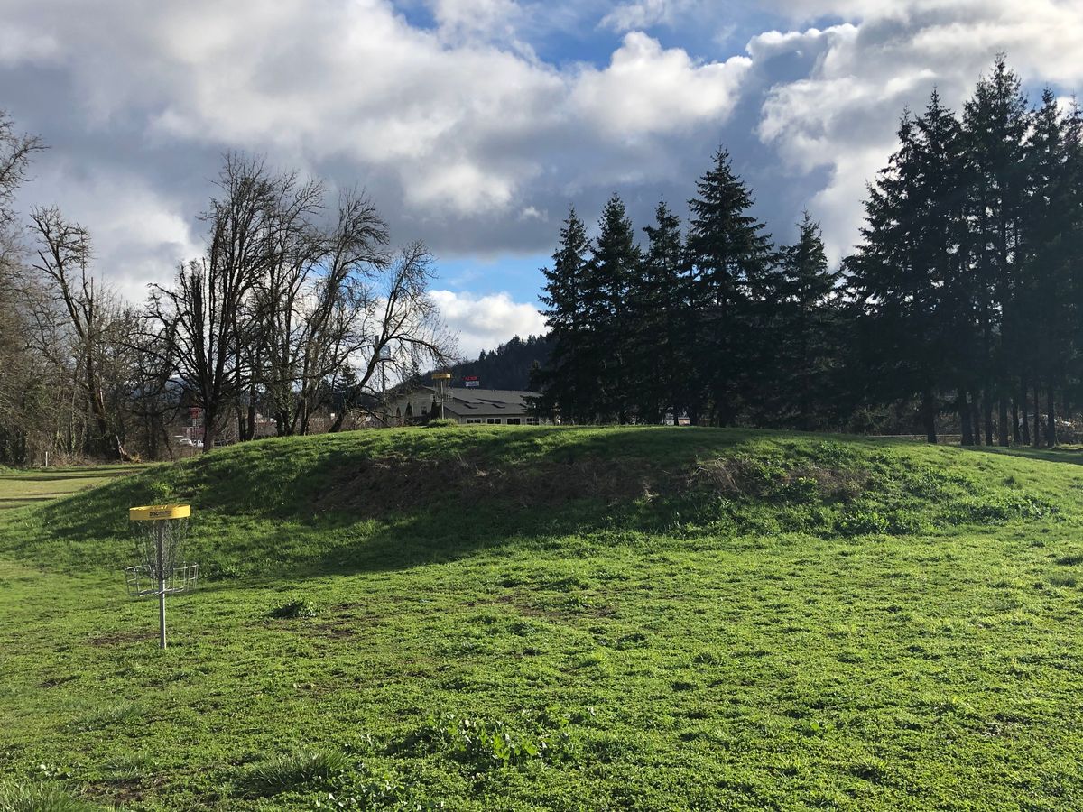 Baskets for Hole 17 (left) and 3 (top of hill)
