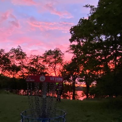 Hole 16 with a beautiful sunset.