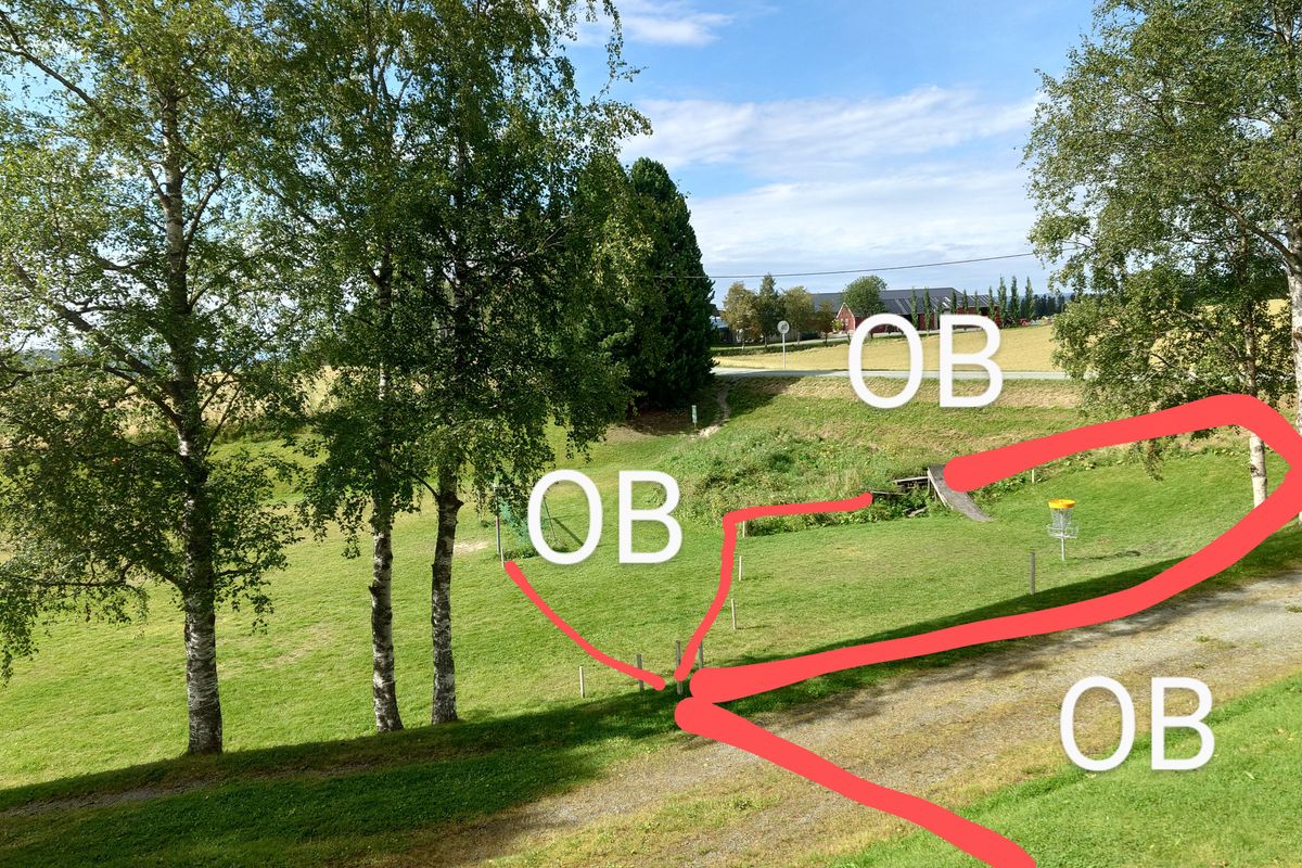 På Hull 5, Hull 9, Hull 12, Hull 15 og Hull 18 er kurven plassert på en "øy", som er markert med hvite staker og følger kanten mellom kortklipt og langt gress. Rundt hele øya er det OB. Fotballbanen er "in bounds". Drop Zone (DZ) er ved stolpen på målet.
