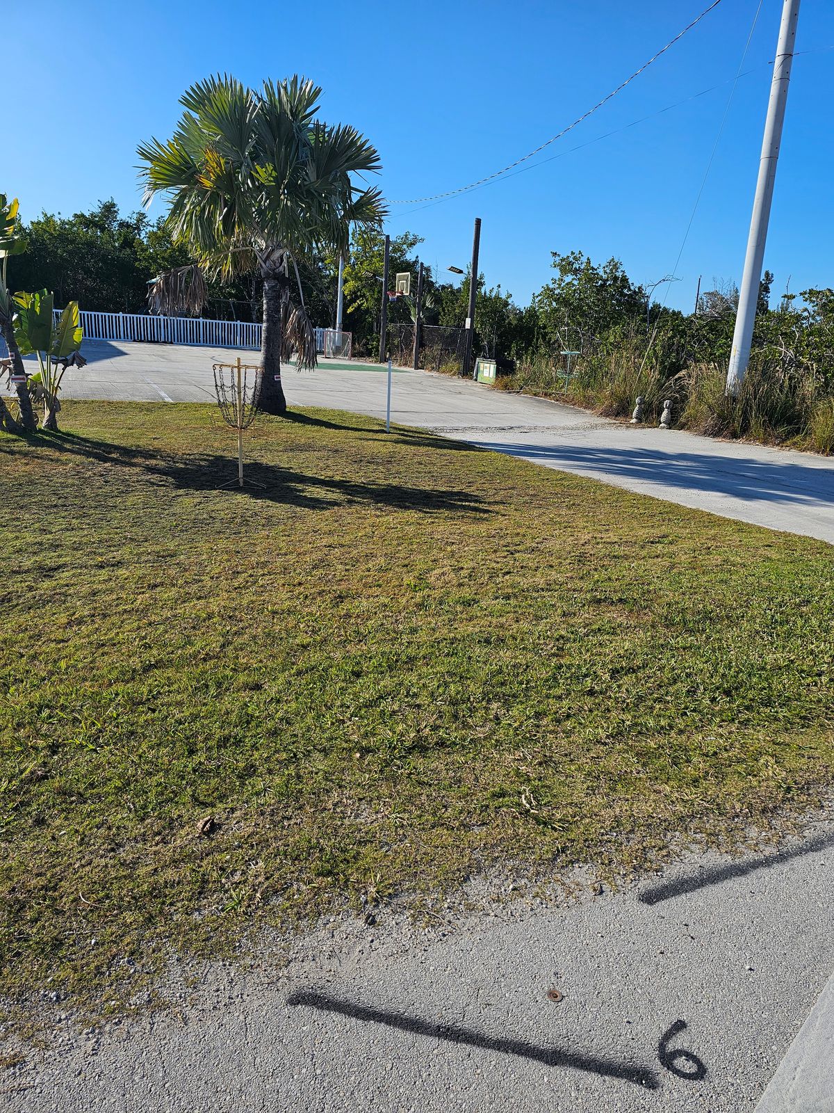 Tee pad 6. Basket 1/5 on left, basket 3/6 on right