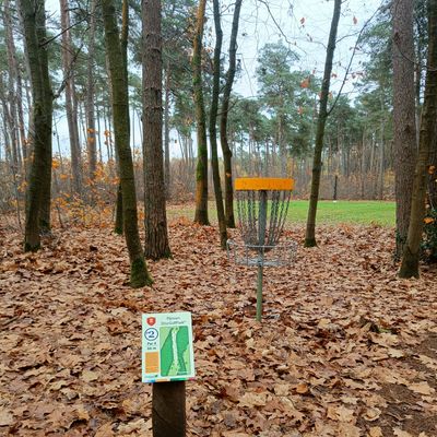 Basket 1. Plaque for tee 2, but actual tee is missing