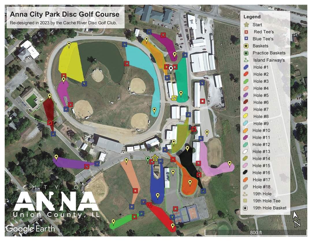 Currently redesigning the course. Will be  completed by June 2023. This is the updated course map. Concrete tee pads to be installed by fall