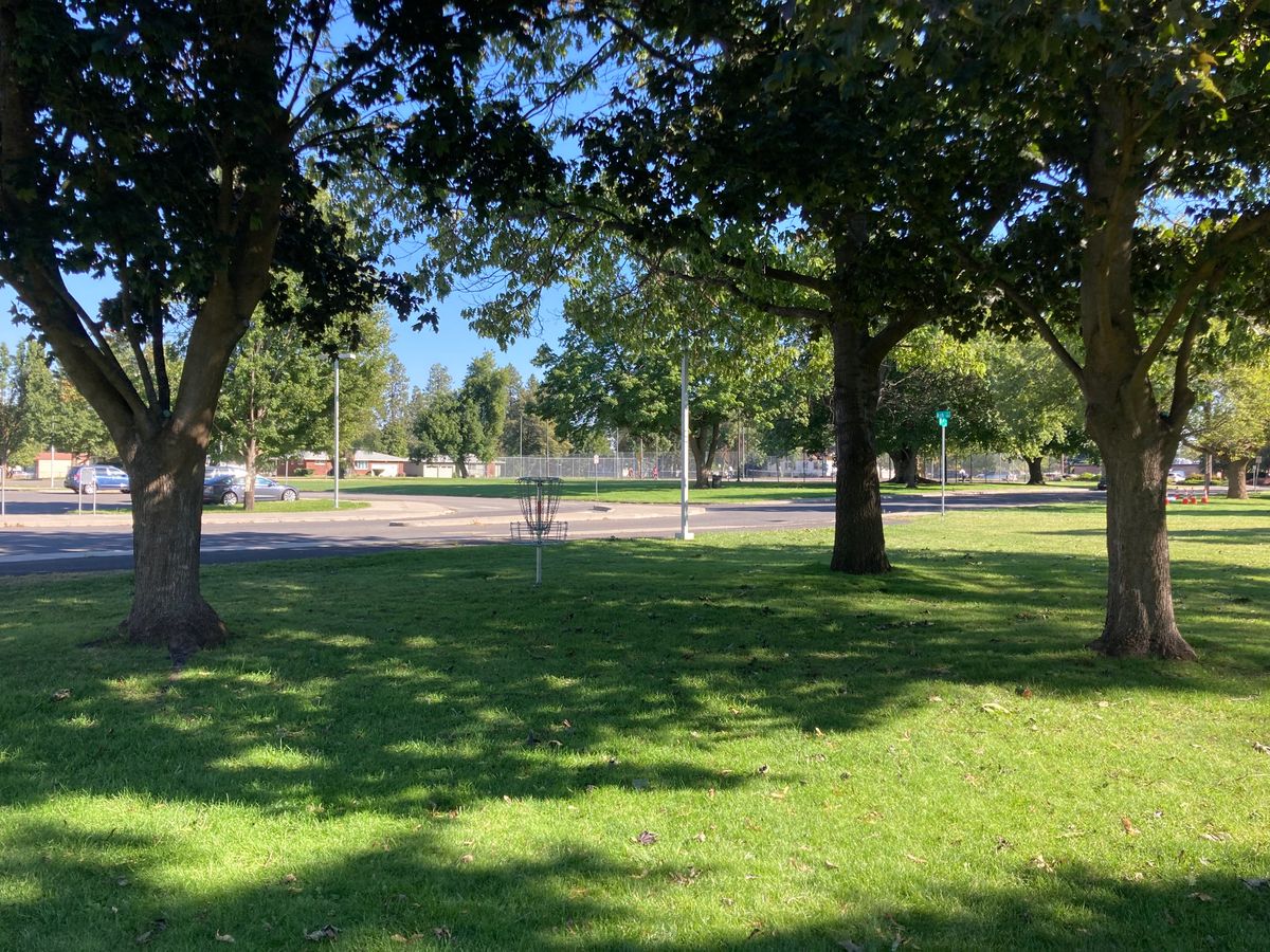 Hole two's green, trees on left and right are mandos