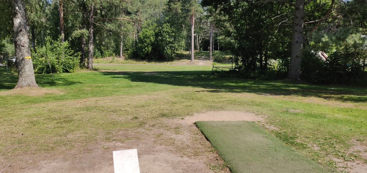 Hål 4, 100 meter lite uppför på slutet. Lite turn på kastet för backhand spelaren.