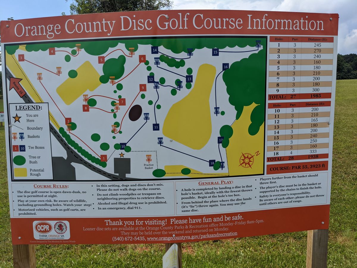 Park signage showing hole layout