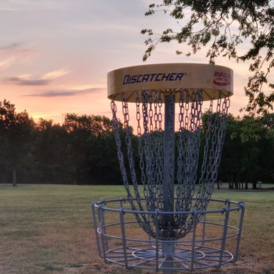 Hole 5 basket during a sunrise round