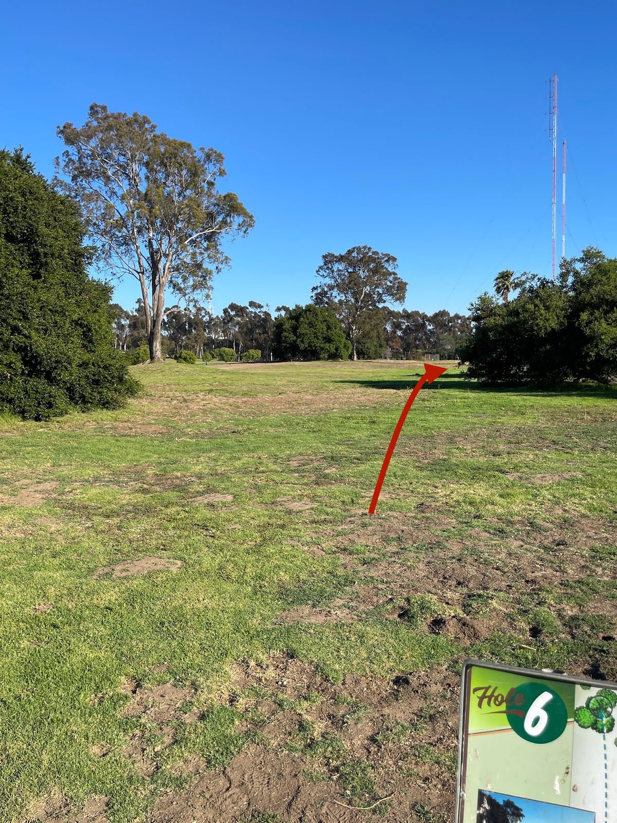 Hole 6 basket visible not visible from tee.